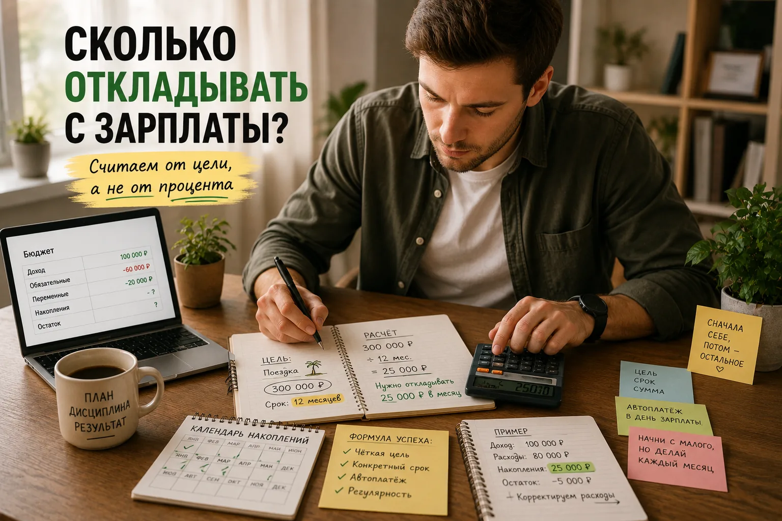Накопления с зарплаты в виде монет и графика регулярного пополнения цели